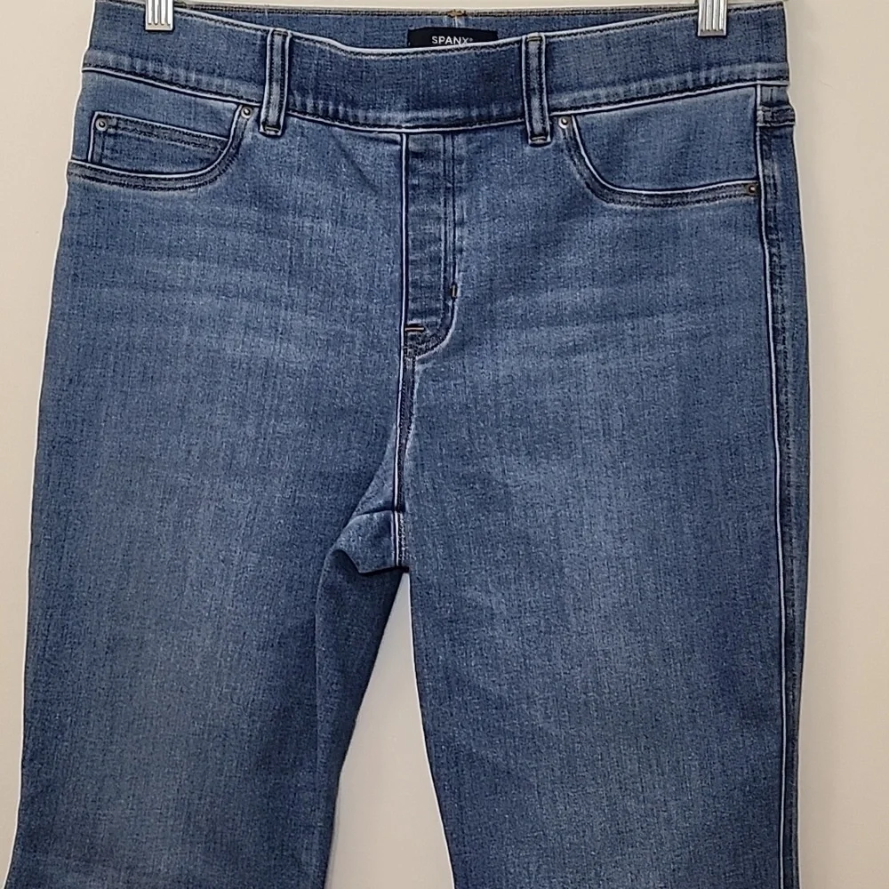 SPANX JEANS High-Rise Flare Authentic Blue Meduim Blue Strechable Pants Size XL - Picture 5 of 16